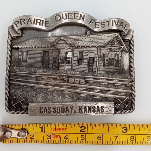 ATSF Train Depot Belt Buckle Cassoday KS 1985 Prairie Queen Festival Vintage - Picture 2 of 10